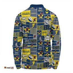 North Queensland Cowboys Long Sleeve Polo Shirt - Team Of Us Die Hard Fan Supporters Comic Style Long Sleeve Polo Shirt