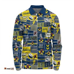 North Queensland Cowboys Long Sleeve Polo Shirt - Team Of Us Die Hard Fan Supporters Comic Style Long Sleeve Polo Shirt