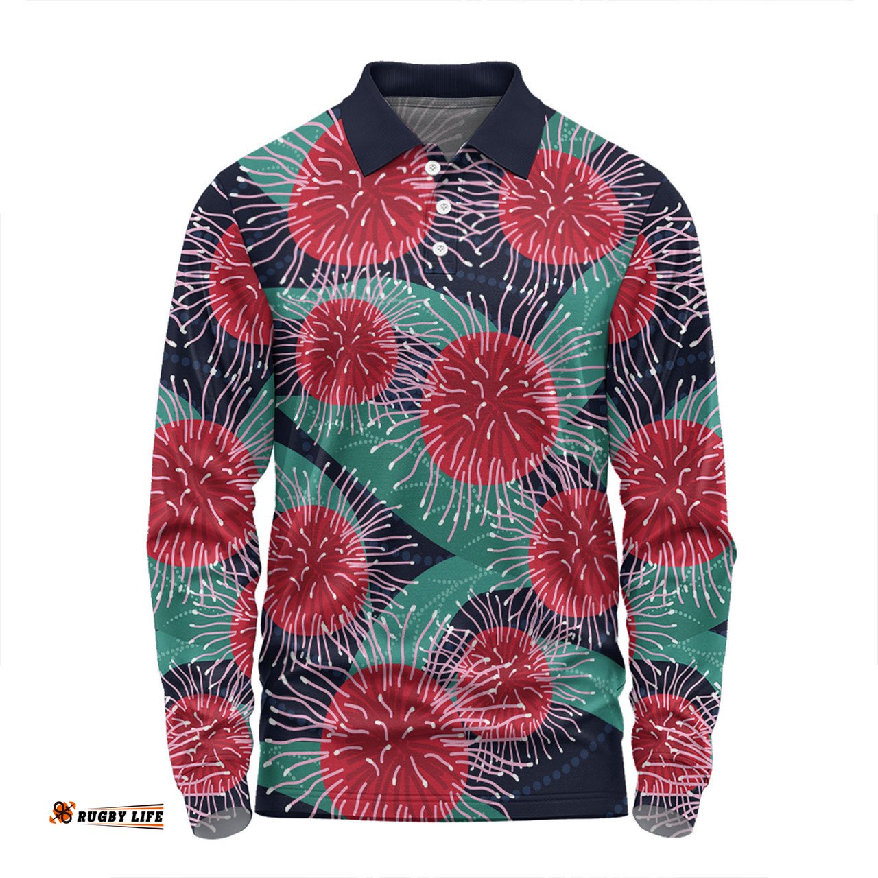 Amazing Aussie Australia Aboriginal Australian Hakea Flower Artwork Long Sleeve Polo Shirt