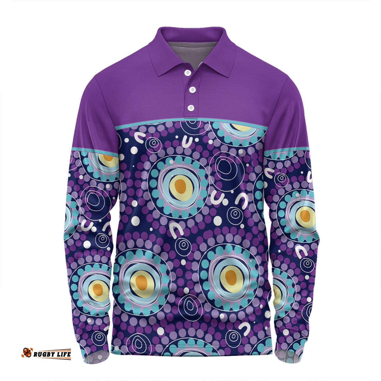 Amazing Aussie Australia Aboriginal Custom Purple Abstract Seamless Pattern With Aboriginal Inspired Long Sleeve Polo Shirt