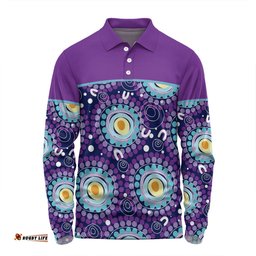 Amazing Aussie Australia Aboriginal Custom Purple Abstract Seamless Pattern With Aboriginal Inspired Long Sleeve Polo Shirt