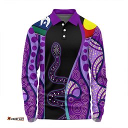 Amazing Aussie Australia Aboriginal Custom Purple Indigenous Rainbow Serpent Inspired Long Sleeve Polo Shirt