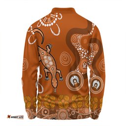 Amazing Aussie Australia Goanna Aboriginal Indigenous Dot Goanna (Orange) Long Sleeve Polo Shirt