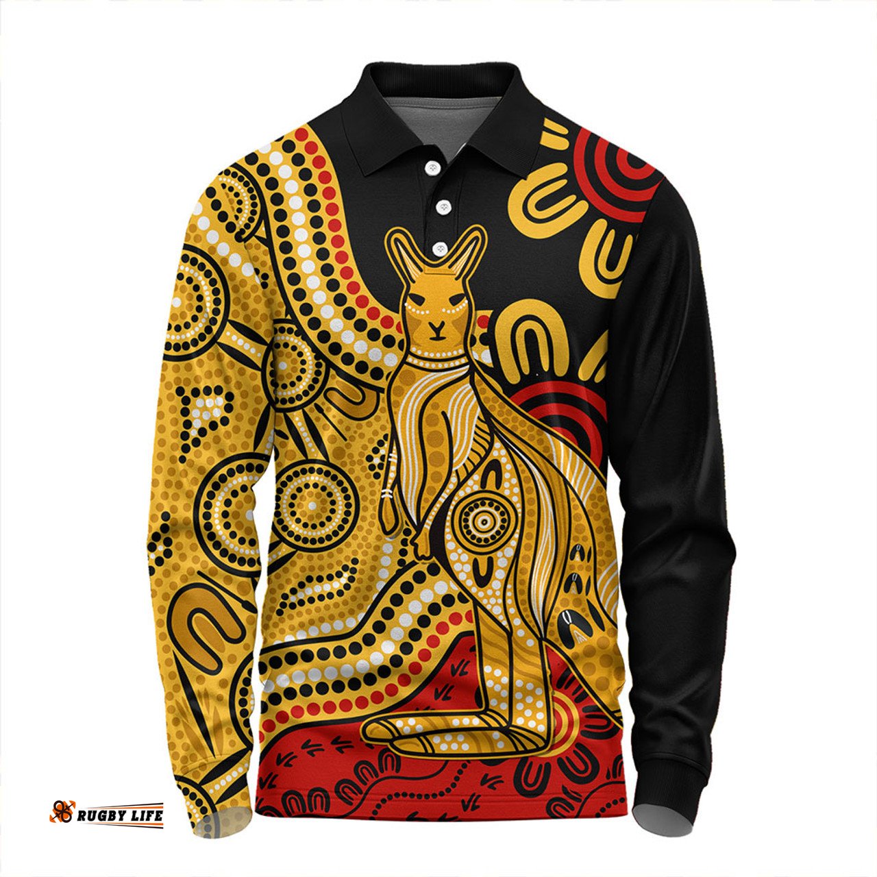 Amazing Aussie Australia Aboriginal Kangaroo Journey Long Sleeve Polo Shirt