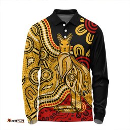Amazing Aussie Australia Aboriginal Kangaroo Journey Long Sleeve Polo Shirt