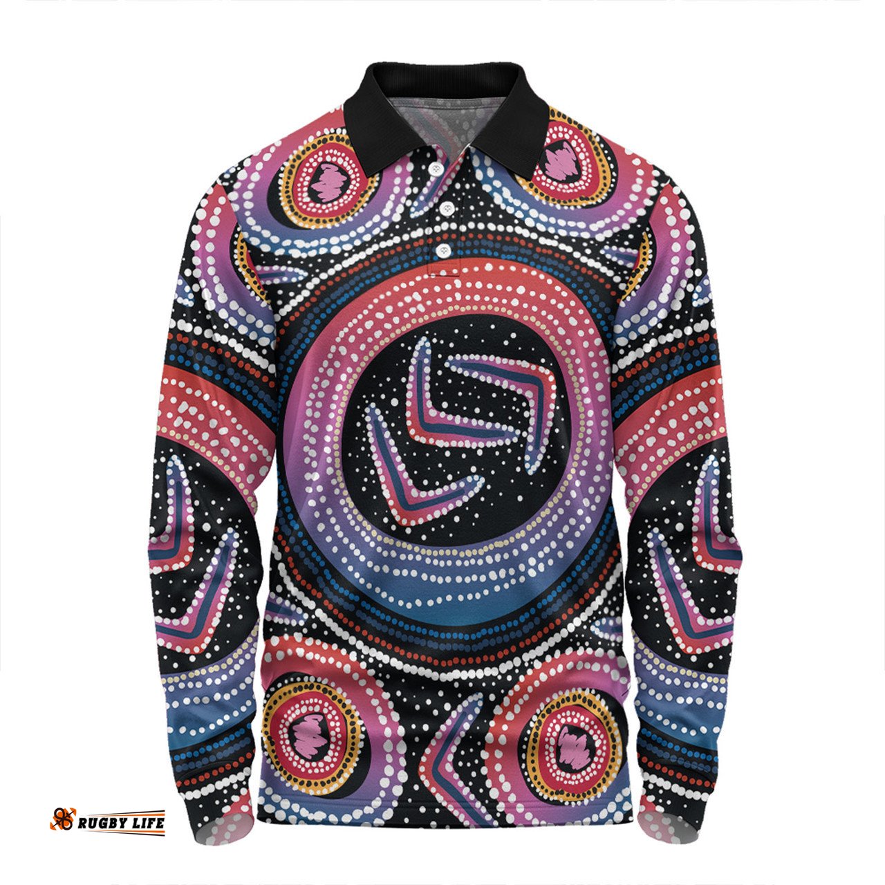 Amazing Aussie Australia Aboriginal Aboriginal Boomerang Dot Art Long Sleeve Polo Shirt