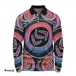 Amazing Aussie Australia Aboriginal Aboriginal Boomerang Dot Art Long Sleeve Polo Shirt