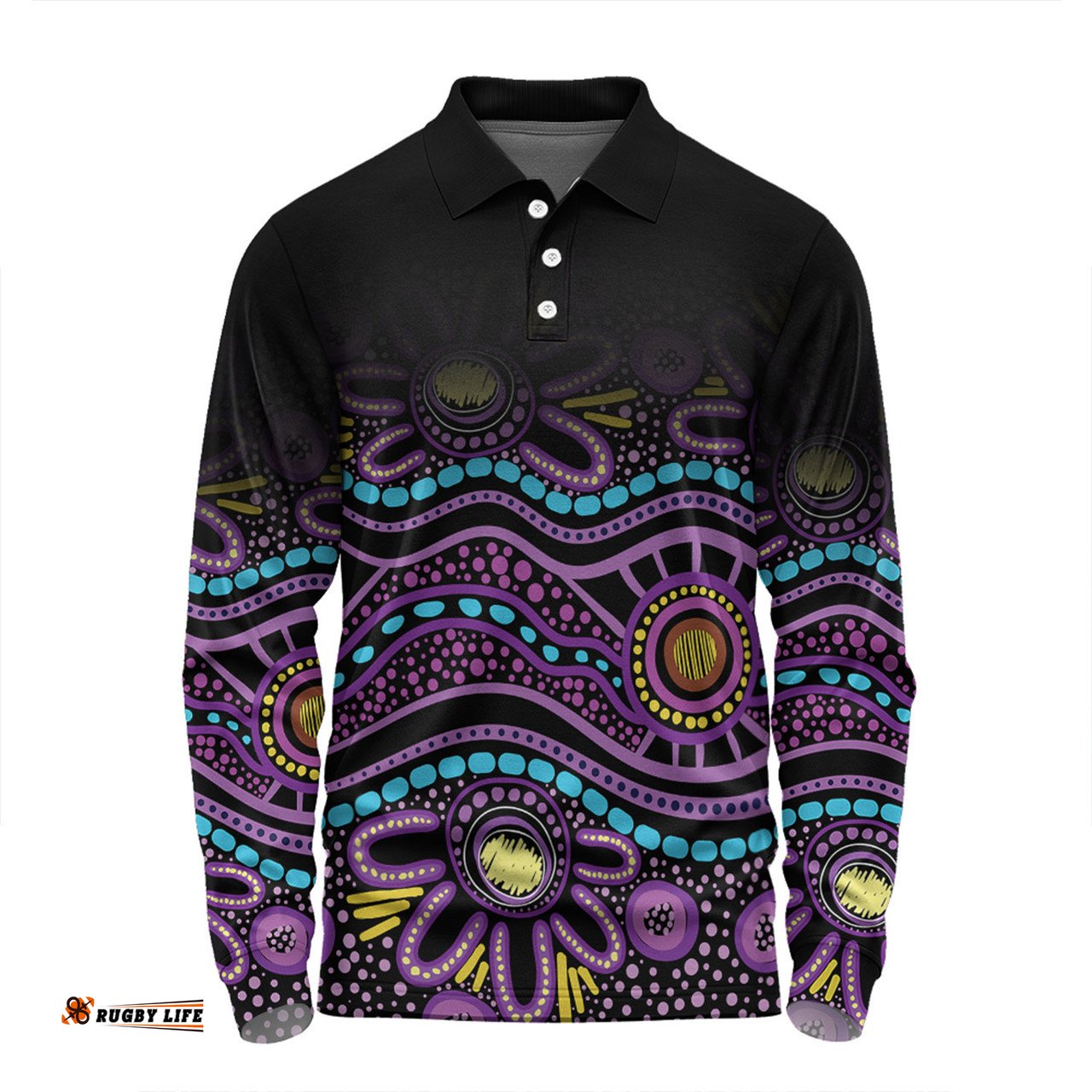 Amazing Aussie Australia Aboriginal Custom Purple Dot In Aboriginal Style Long Sleeve Polo Shirt