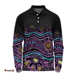 Amazing Aussie Australia Aboriginal Custom Purple Dot In Aboriginal Style Long Sleeve Polo Shirt