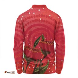 Amazing Aussie Australia Aboriginal Red Aboriginal Art With Eucalyptus Flowers Long Sleeve Polo Shirt