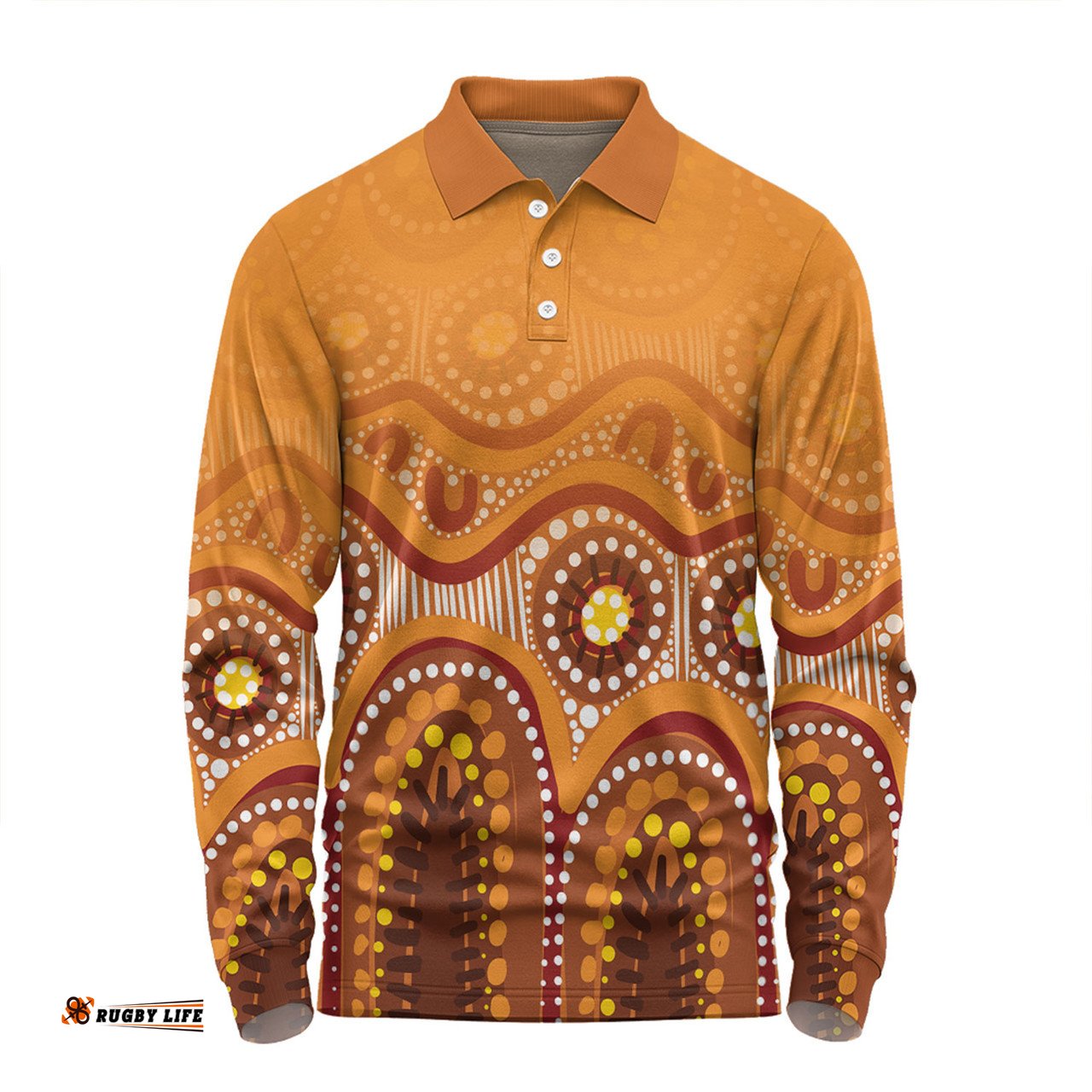 Amazing Aussie Australia Aboriginal Custom Brown Aboriginal Dot Long Sleeve Polo Shirt