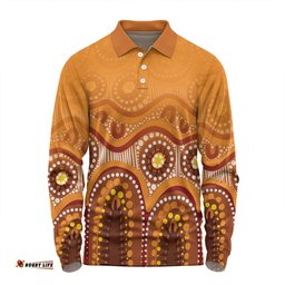Amazing Aussie Australia Aboriginal Custom Brown Aboriginal Dot Long Sleeve Polo Shirt