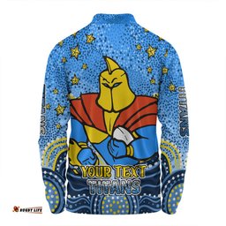 Gold Coast Titans Custom Long Sleeve Polo Shirt - Custom With Aboriginal Inspired Style Of Dot Painting Patterns  Long Sleeve Polo Shirt