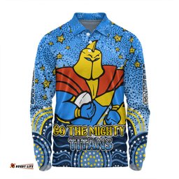 Gold Coast Titans Custom Long Sleeve Polo Shirt - Custom With Aboriginal Inspired Style Of Dot Painting Patterns  Long Sleeve Polo Shirt