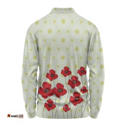 Amazing Aussie Australia Aboriginal Poppy Flowers Background In Aboriginal Dot Art Style Long Sleeve Polo Shirt