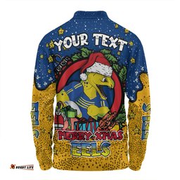 Parramatta Eels Christmas Custom Long Sleeve Polo Shirt - Merry Christmas Our Beloved Team With Aboriginal Dot Art Pattern Long Sleeve Polo Shirt