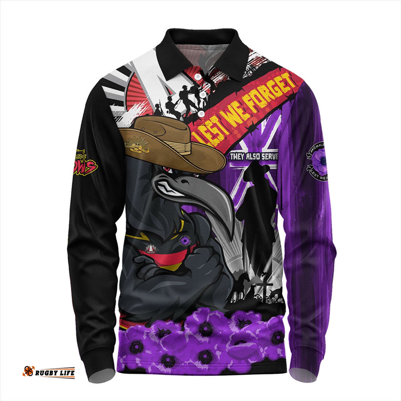 Amazing Aussie Adelaide Crows ANZAC Day Honor Purple Valor And Spirit Long Sleeve Polo Shirt