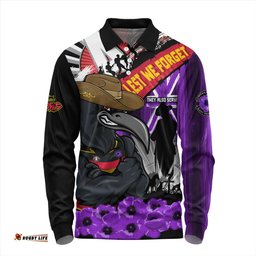 Amazing Aussie Adelaide Crows ANZAC Day Honor Purple Valor And Spirit Long Sleeve Polo Shirt
