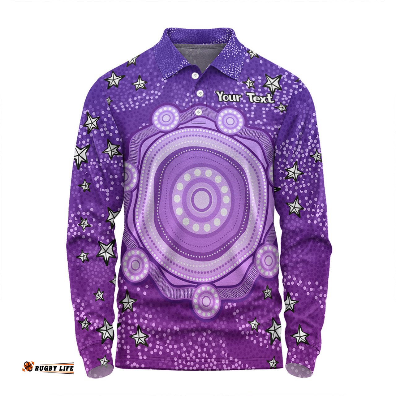 Amazing Aussie Australia Aboriginal Custom Purple Dot Painting Art Washo Long Sleeve Polo Shirt
