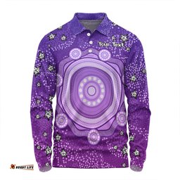 Amazing Aussie Australia Aboriginal Custom Purple Dot Painting Art Washo Long Sleeve Polo Shirt