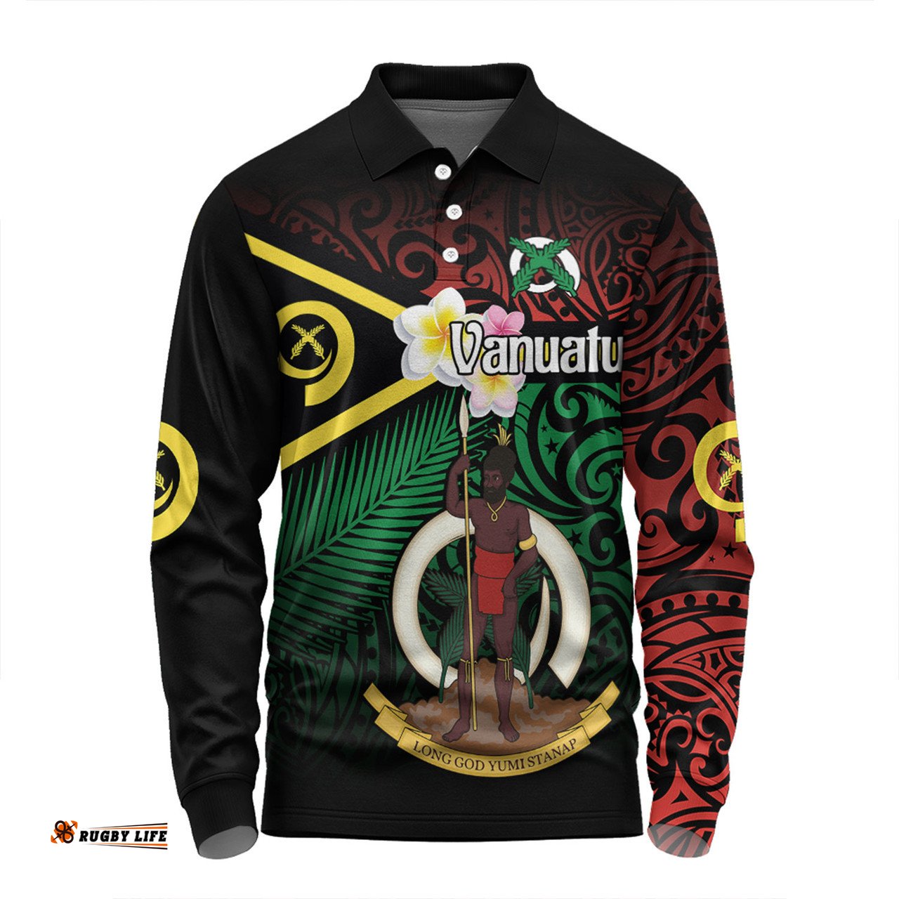 Amazing Aussie Australia South Sea Islanders Vanuatu Special Original Flag In Polynesian Style Long Sleeve Polo Shirt
