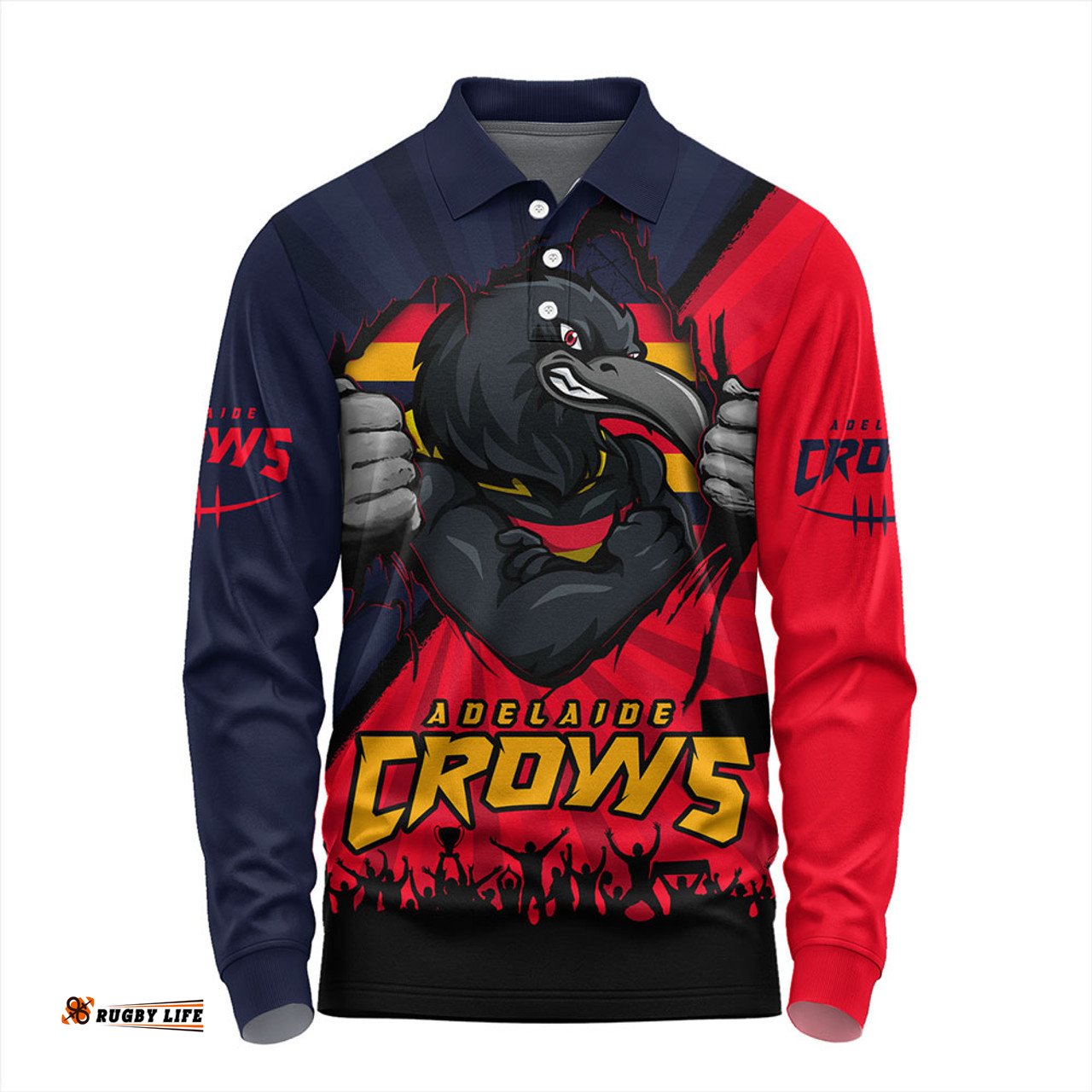 Amazing Aussie Adelaide Crows Breaking Through Fan Design Long Sleeve Polo Shirt