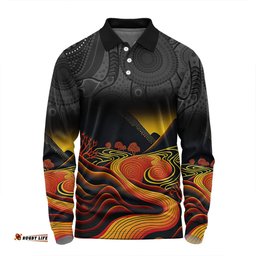 Amazing Aussie Australia Aboriginal Custom Rainbow Serpent Dreamtime Land Art Inspired Long Sleeve Polo Shirt