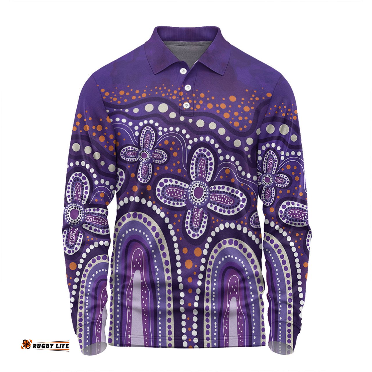 Amazing Aussie Australia Aboriginal Dot painting illustration in Aboriginal style Purple Long Sleeve Polo Shirt