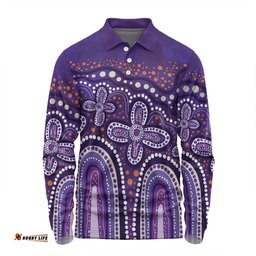 Amazing Aussie Australia Aboriginal Dot painting illustration in Aboriginal style Purple Long Sleeve Polo Shirt