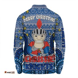 Newcastle Knights Christmas Custom Long Sleeve Polo Shirt - Christmas Knit Patterns Vintage Jersey Ugly Long Sleeve Polo Shirt