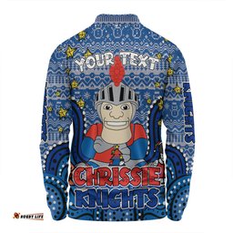 Newcastle Knights Christmas Custom Long Sleeve Polo Shirt - Christmas Knit Patterns Vintage Jersey Ugly Long Sleeve Polo Shirt