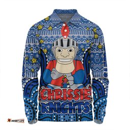 Newcastle Knights Christmas Custom Long Sleeve Polo Shirt - Christmas Knit Patterns Vintage Jersey Ugly Long Sleeve Polo Shirt