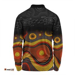 Amazing Aussie Australia Aboriginal Custom Dreaming Trees And Goanna In Dot Pattern Long Sleeve Polo Shirt