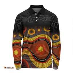 Amazing Aussie Australia Aboriginal Custom Dreaming Trees And Goanna In Dot Pattern Long Sleeve Polo Shirt