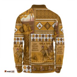 Amazing Aussie Australia Camping Christmas Xmas Camping With Kangaroo Vintage Long Sleeve Polo Shirt