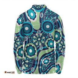 Amazing Aussie Australia Aboriginal Blue Aboriginal Dot Art Inspired Long Sleeve Polo Shirt