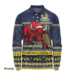 North Queensland Cowboys Christmas Custom Long Sleeve Polo Shirt - Ugly Xmas And Aboriginal Patterns For Die Hard Fan Long Sleeve Polo Shirt