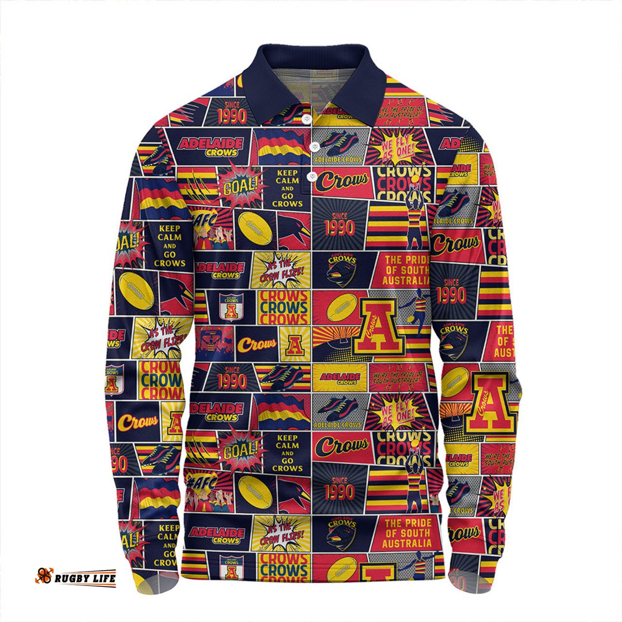 Amazing Aussie Adelaide Crows Legacy Of The Pride Comic Style Long Sleeve Polo Shirt