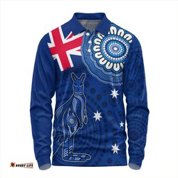 Amazing Aussie Australia Flag With Kangaroo Aboriginal Long Sleeve Polo Shirt
