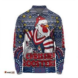 Sydney Roosters Christmas Custom Long Sleeve Polo Shirt - Christmas Knit Patterns Vintage Jersey Ugly Long Sleeve Polo Shirt