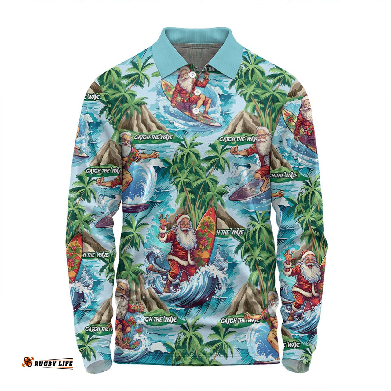 Amazing Aussie Australia Christmas Surfing Funny Santa Surfing Christmas Long Sleeve Polo Shirt