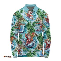 Amazing Aussie Australia Christmas Surfing Funny Santa Surfing Christmas Long Sleeve Polo Shirt