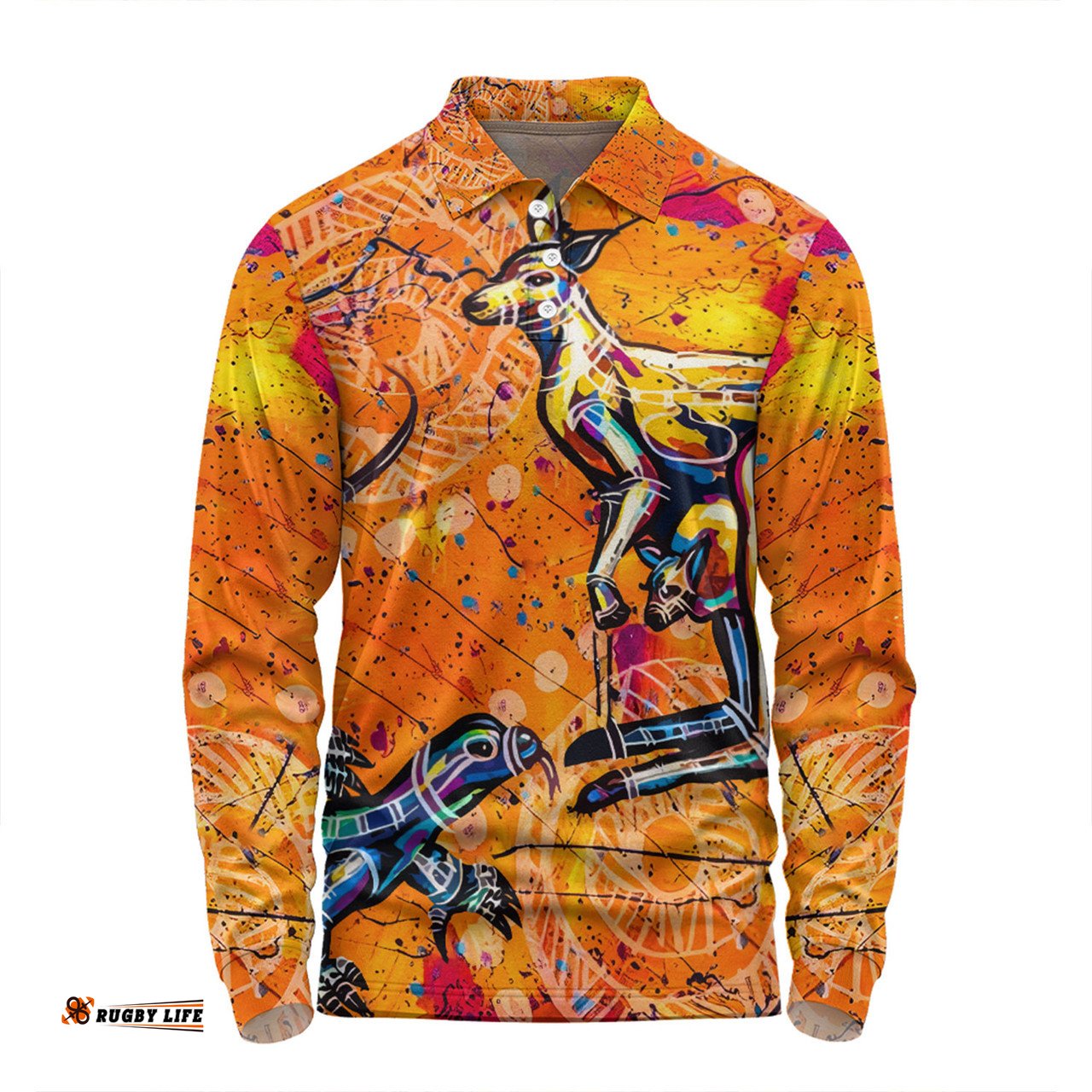 Amazing Aussie Australia Kangaroo Aboriginal Australia Kangaroo And Goanna Long Sleeve Polo Shirt