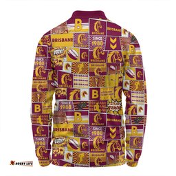 Brisbane Broncos Long Sleeve Polo Shirt - Team Of Us Die Hard Fan Supporters Comic Style Long Sleeve Polo Shirt