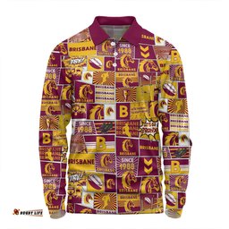 Brisbane Broncos Long Sleeve Polo Shirt - Team Of Us Die Hard Fan Supporters Comic Style Long Sleeve Polo Shirt