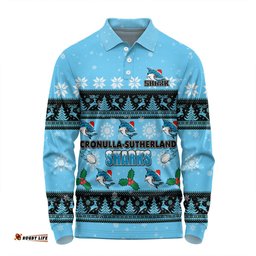 Cronulla-Sutherland Sharks Christmas Custom Long Sleeve Polo Shirt - Special Ugly Christmas Long Sleeve Polo Shirt