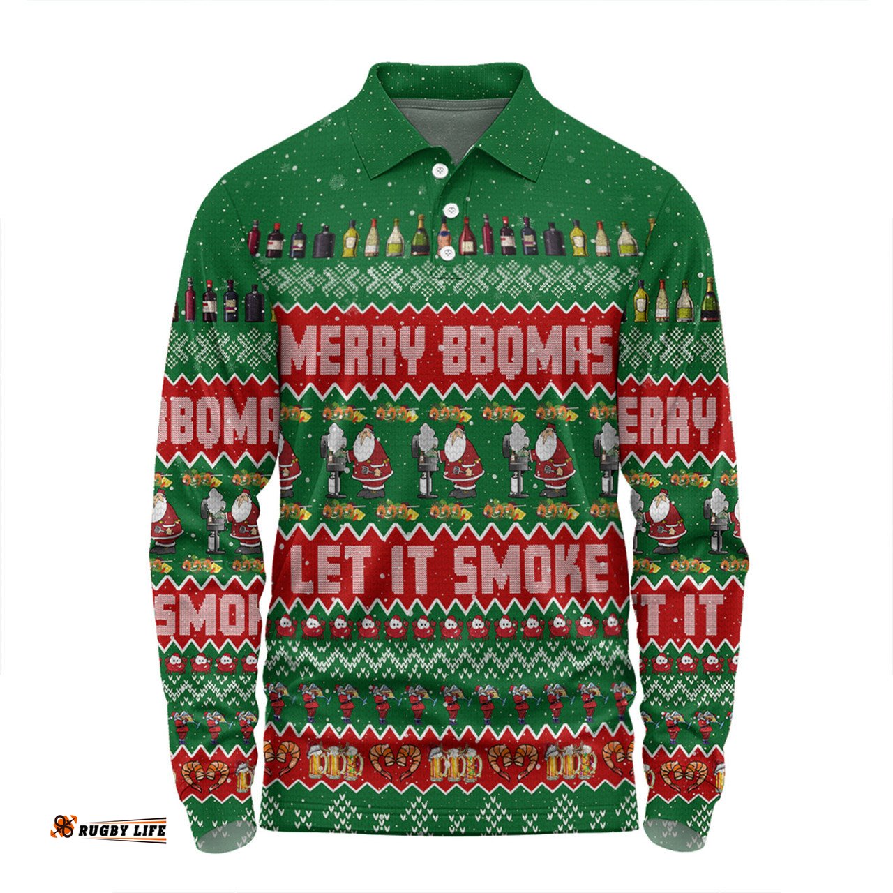 Amazing Aussie Australia Christmas Custom Merry BBQMax Let It Smoke Long Sleeve Polo Shirt