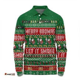 Amazing Aussie Australia Christmas Custom Merry BBQMax Let It Smoke Long Sleeve Polo Shirt