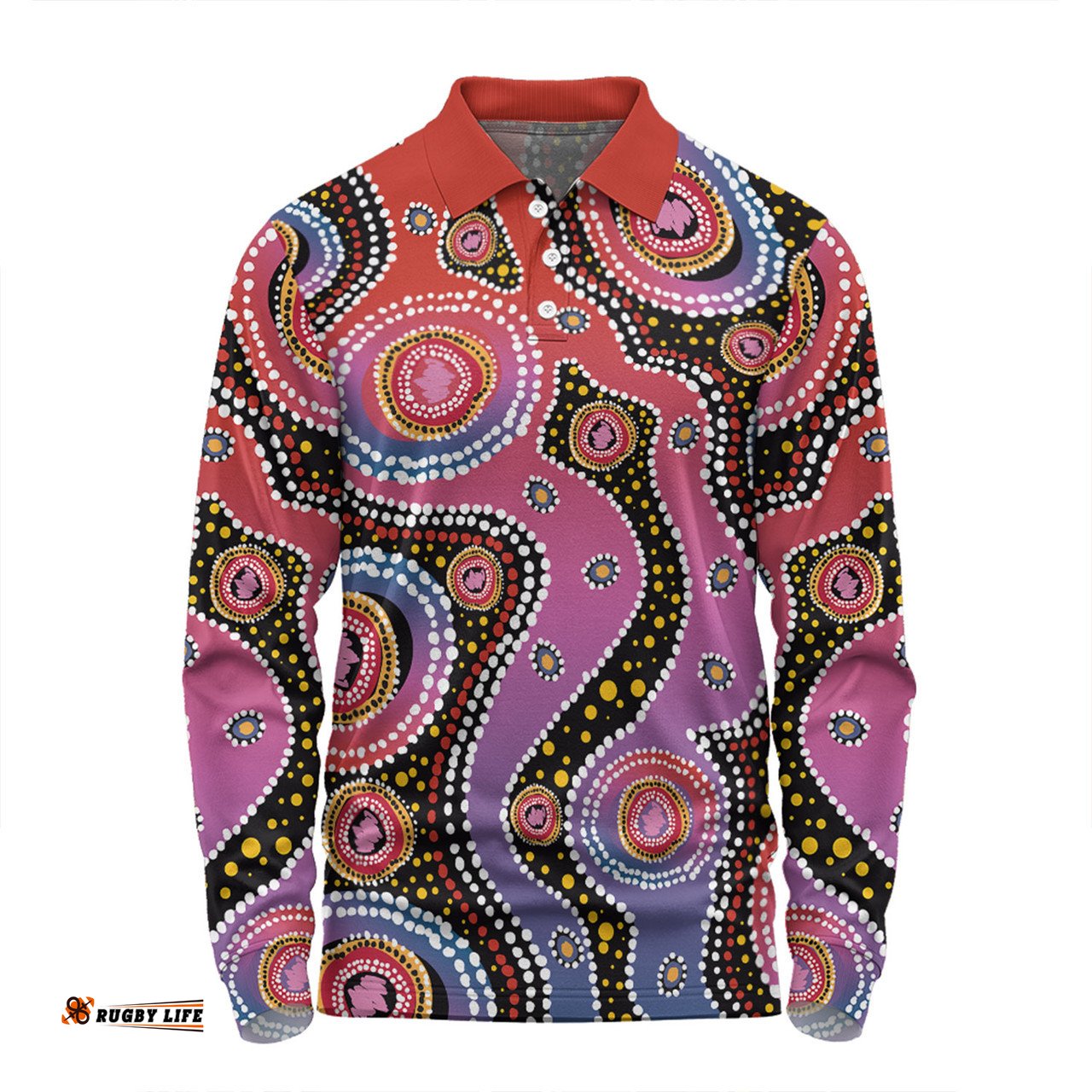 Amazing Aussie Australia Aboriginal Aboriginal Background Featuring Dot Design Long Sleeve Polo Shirt