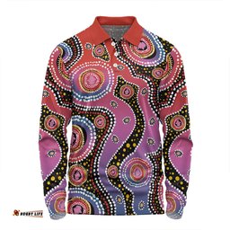 Amazing Aussie Australia Aboriginal Aboriginal Background Featuring Dot Design Long Sleeve Polo Shirt